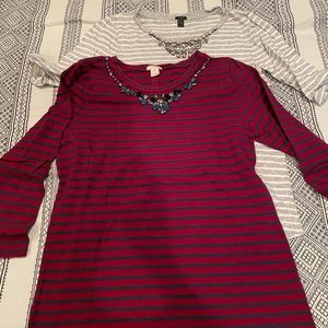 J.crew lot of 2 szS-M striped embellished tee shirt